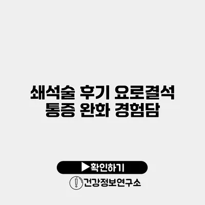 쇄석술 후기 요로결석 통증 완화 경험담
