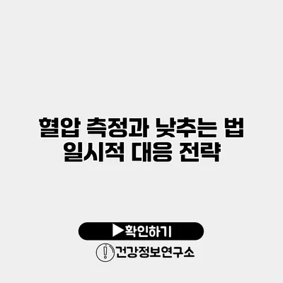 혈압 측정과 낮추는 법 일시적 대응 전략